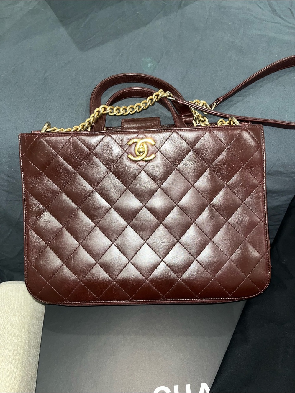 CHANEL Quilted Satchel in Burgundy with Gold Hardware